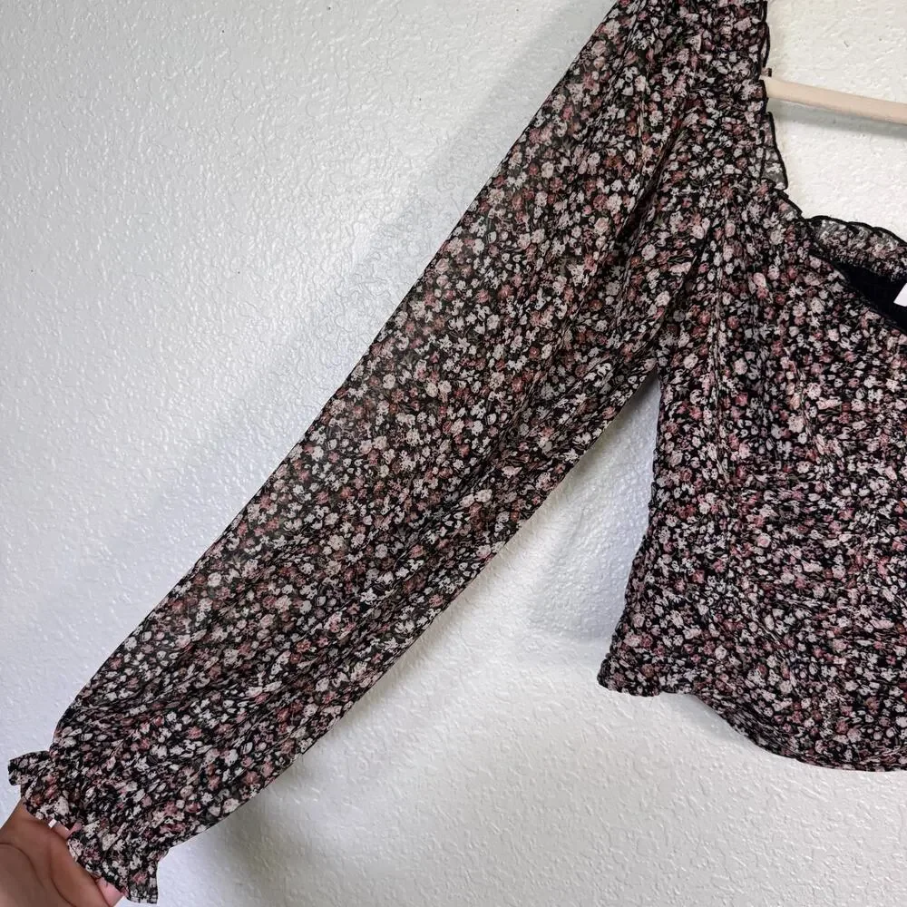 ASTR The Label Top Womens Small Floral Ruched Smocked Blouse Cottagecore Boho S